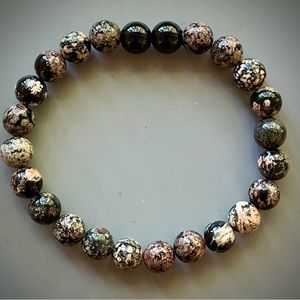 Mexican Red Snowflake Obsidian and Black Onyx Handcrafted Bead Bracelet